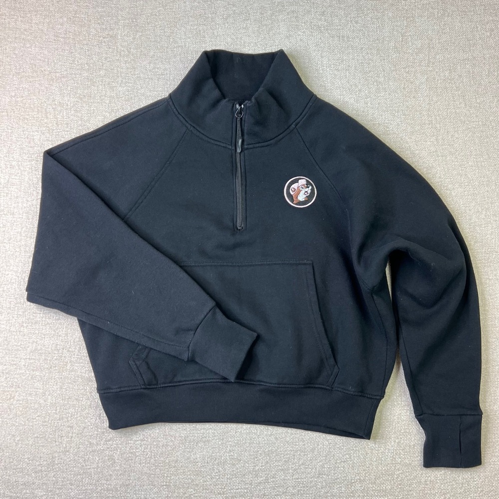 Buc-ee's Quarter Zip Sweatshirt Fleece Pullover Women Large Black Road Trip Hike